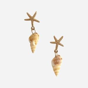 Gold Starfish & Shell Dangle Earrings